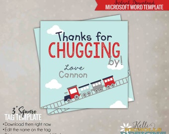Boy's Train Favor Tag Template, Children's Choo Choo Birthday, Instant Download