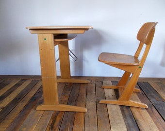 Danish SCHOOL Desk & Chair Karl Nothhelfer "VS" German Mid Century 1950s Industrial Modern Bauhaus Hans Sharoun Beechwood 50s very good!