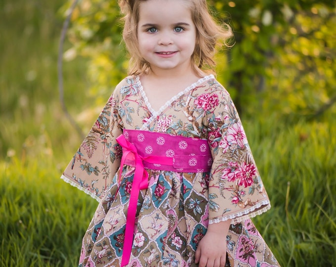 Boutique Little Girl Dress - Girls Dresses - Birthday - Easter - Pink - Long Sleeve - Flower Girl Dress - Garden Party - 2T to 7 years