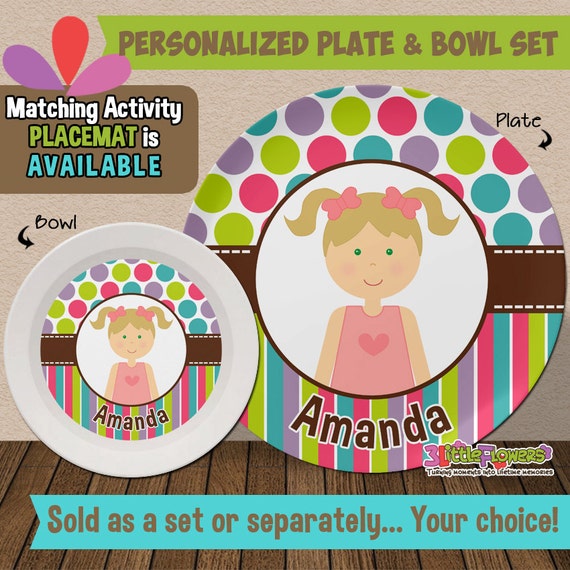 Little Me Girl Plate and Bowl Set Personalized by 3littleflowers