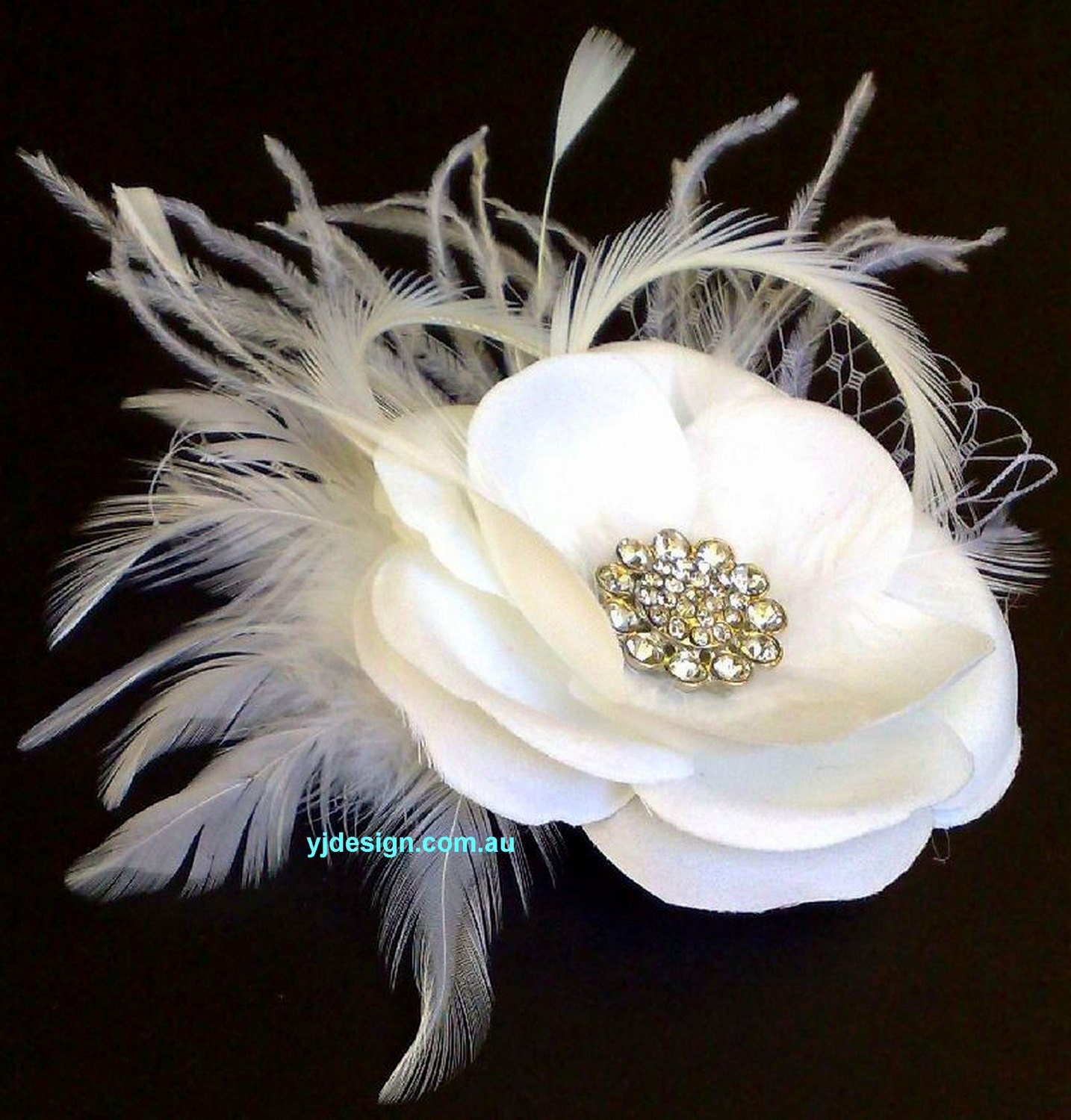 Bridal Fascinator Veil Set Feather Headpiece Flower Hair