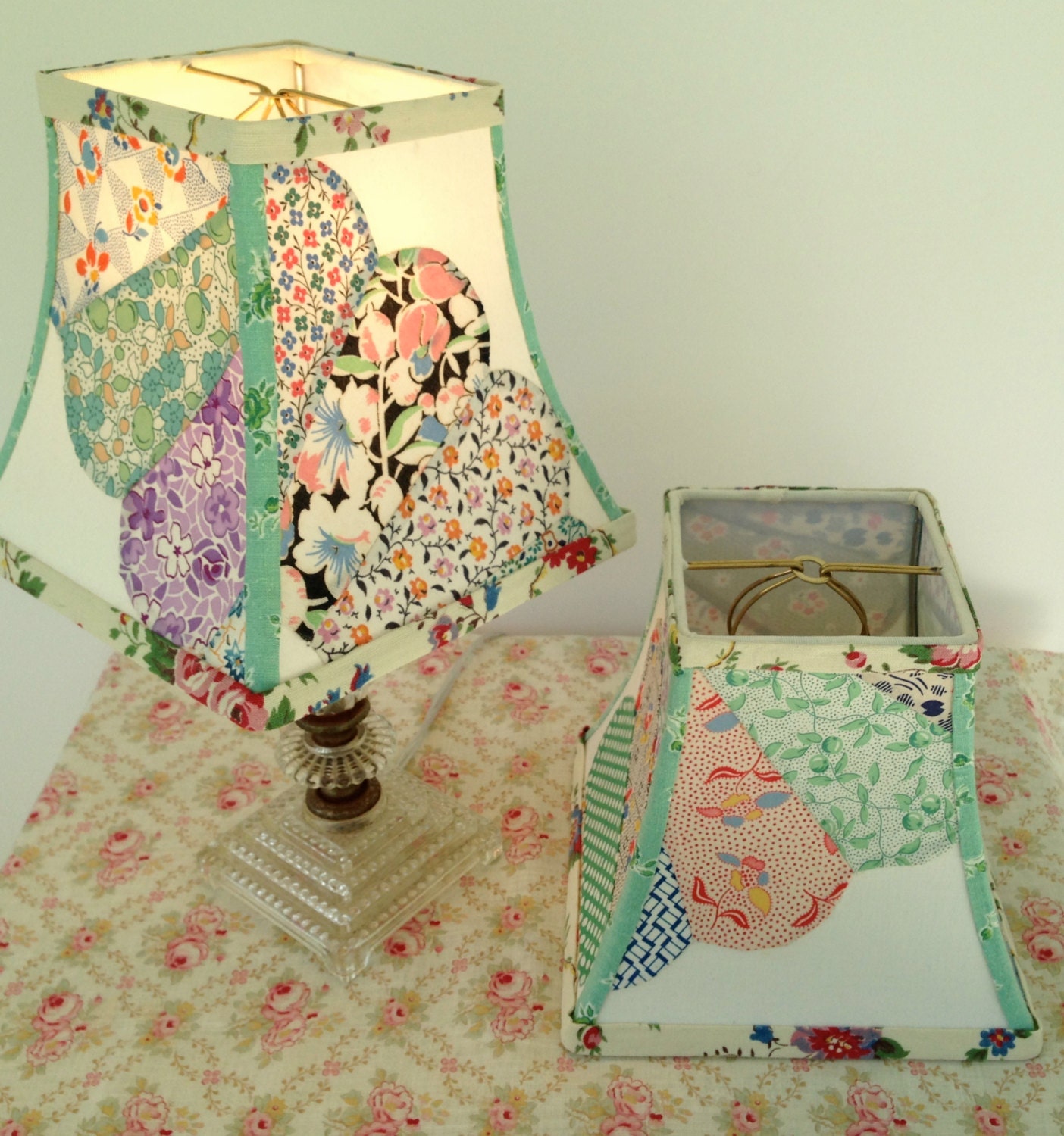 Quilt Top Lamp Shade Calico Lampshade Vintage Quilt Squares