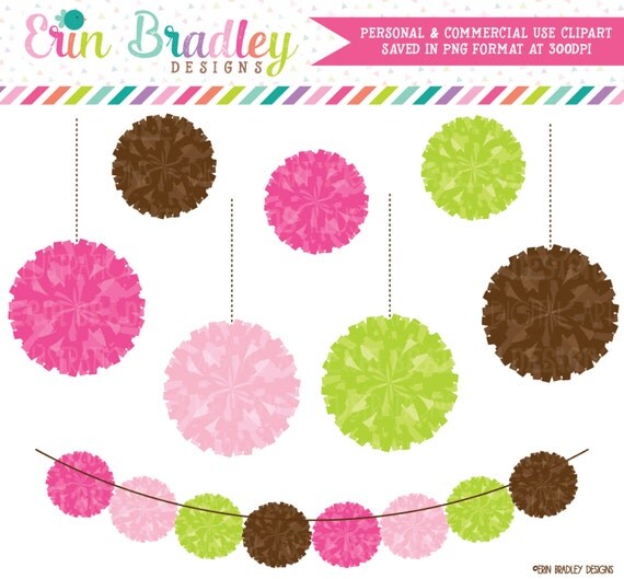 Preppy Pom Pom Garland Clipart Commercial Use Digital Clip Art Graphics Il_570xn
