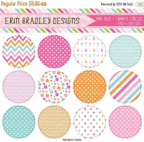 60% OFF SALE Pink Blue Orange Circle Frames by ErinBradleyDesigns