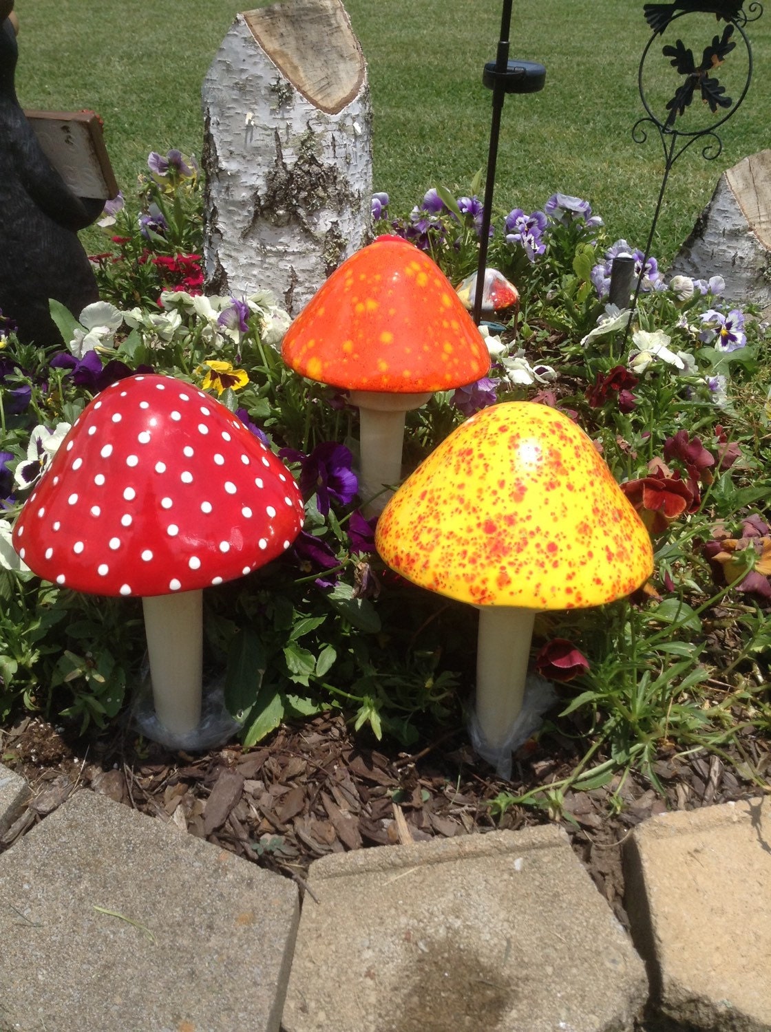 XL Ceramic Garden Mushroom Stakes Toadstools for your
