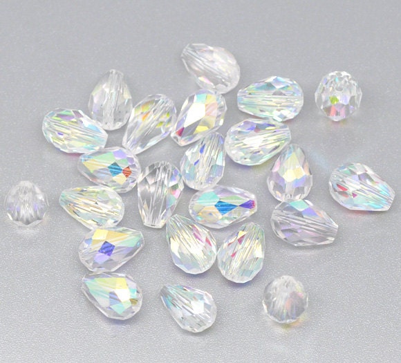 BULK Teardrop Crystal Beads CLEAR with AB 50 pieces