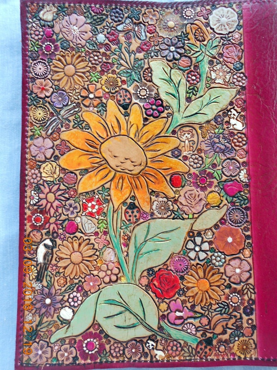 Red Border Leather Jr. Legal Pad Cover with Many Flowers and