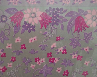 Vintage Gift Wrap 1970s All Occasion Purple & Pink Posies Floral Print-Tie Tie Wrapping Paper 2 Sheets NIP