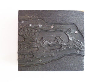 Antique Vintage 1920's Letterpress Printing Block Running Goat 2 1/8" across