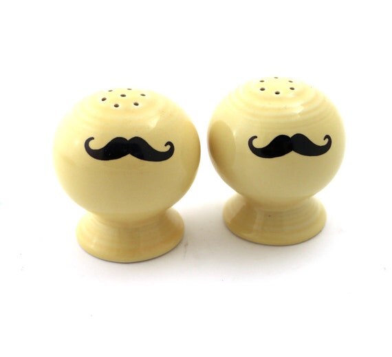 mustache moustache salt and pepper shakers yellow upcycled
