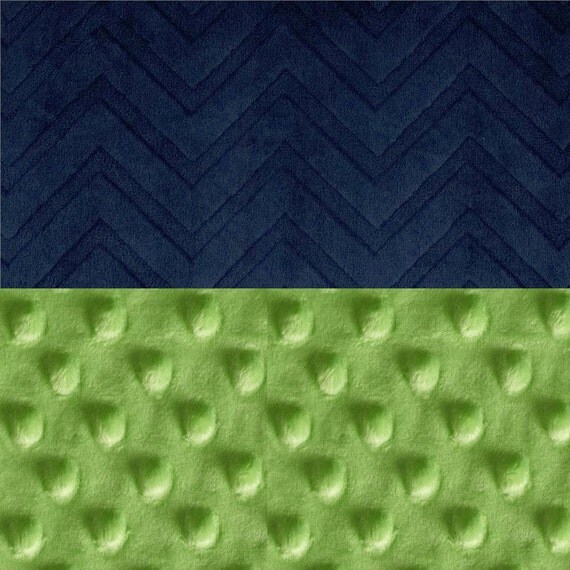Personalized Baby Blanket For Boy / Minky Baby Blanket, Navy Blue Embossed & Lime Green // Chevron Baby Blanket / Baby Shower Gift