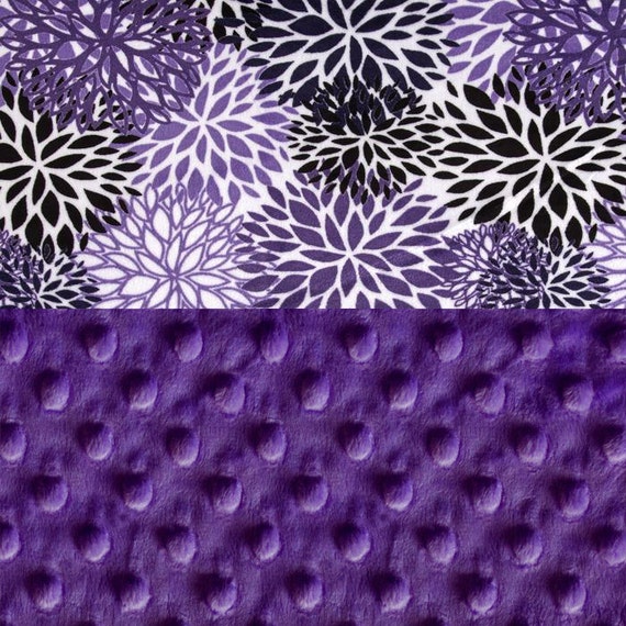 Minky Baby Blanket Girl, Gray Purple Flower Personalized Baby Blanket - Blooms