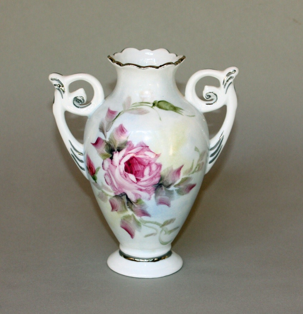 Hand Painted Pink Rose Porcelain Vase