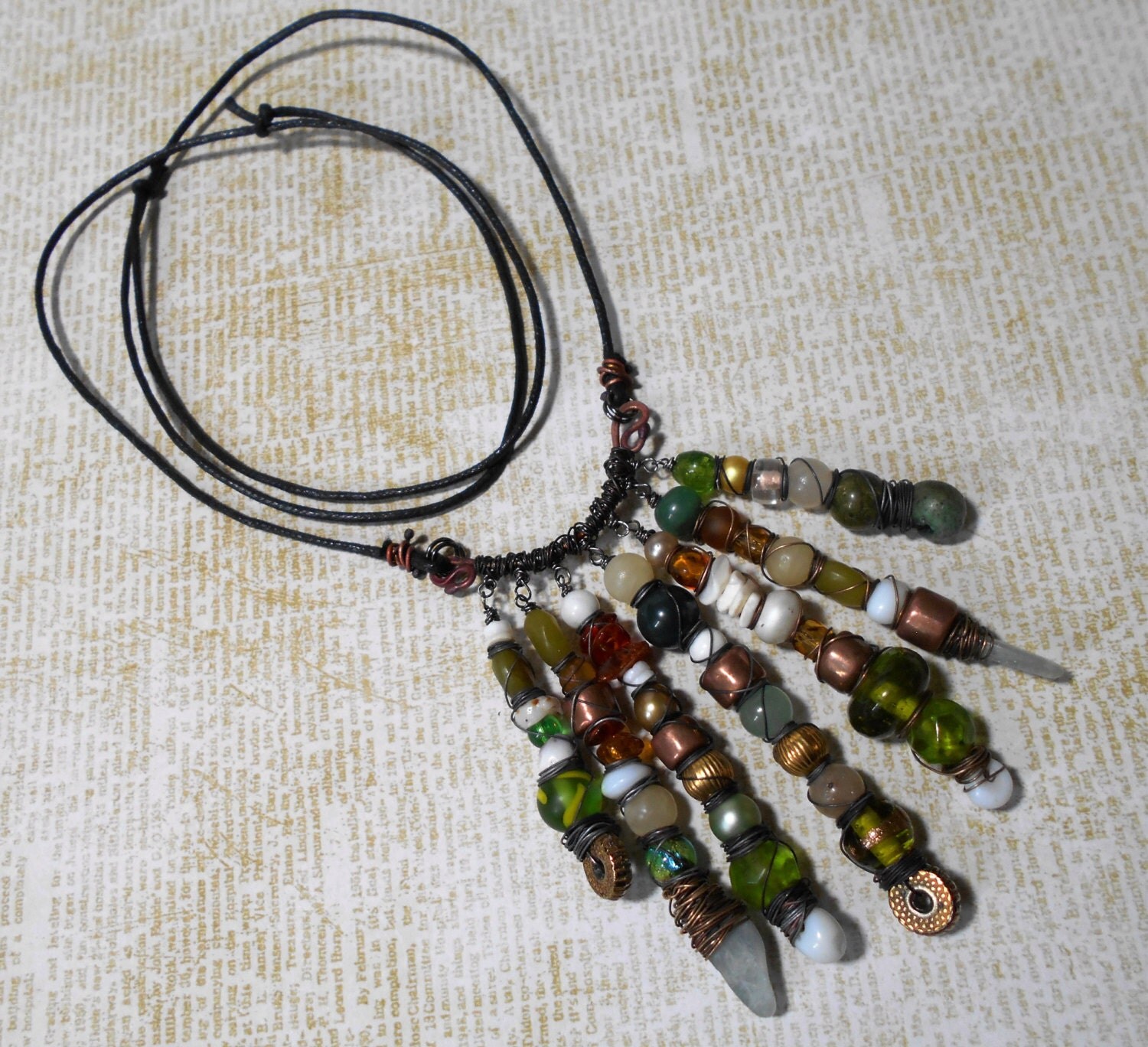 Green Bead Fringe Collection Necklace