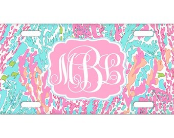 Custom License Plate Custom Monogram License Plate Monogrammed License Plate Personalized License Plate Beach Coral Reef Vibrant Seaweed