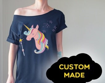 Unicorn Tshirt Slouchy T shirt Slouchy Tee Unicorn Tee Off Shoulder TShirt Oversized Tshirt Unicorn Shirt Funny T-Shirt FunTrendyTees Tops