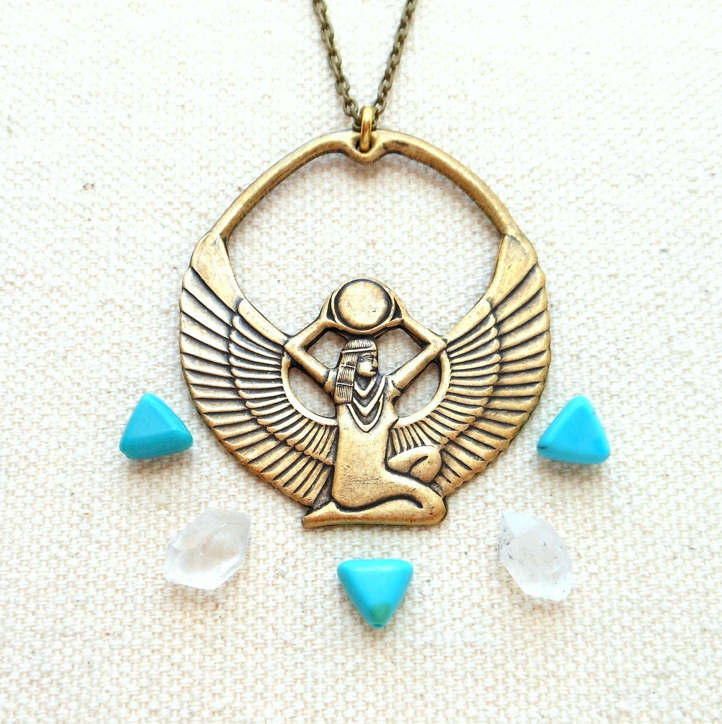 Isis necklace golden egyptian goddess pendant egyptian jewelry