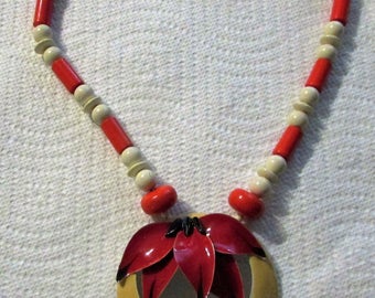 FABULOUS Midcentury Vintage 1980's Red White Necklace