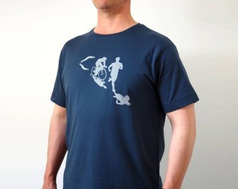Triathlon tshirt blue, triathlon gifts, ironman triathlon, triathlon shirt, fitness clothing, sports t-shirt, sports t shirt, ironman
