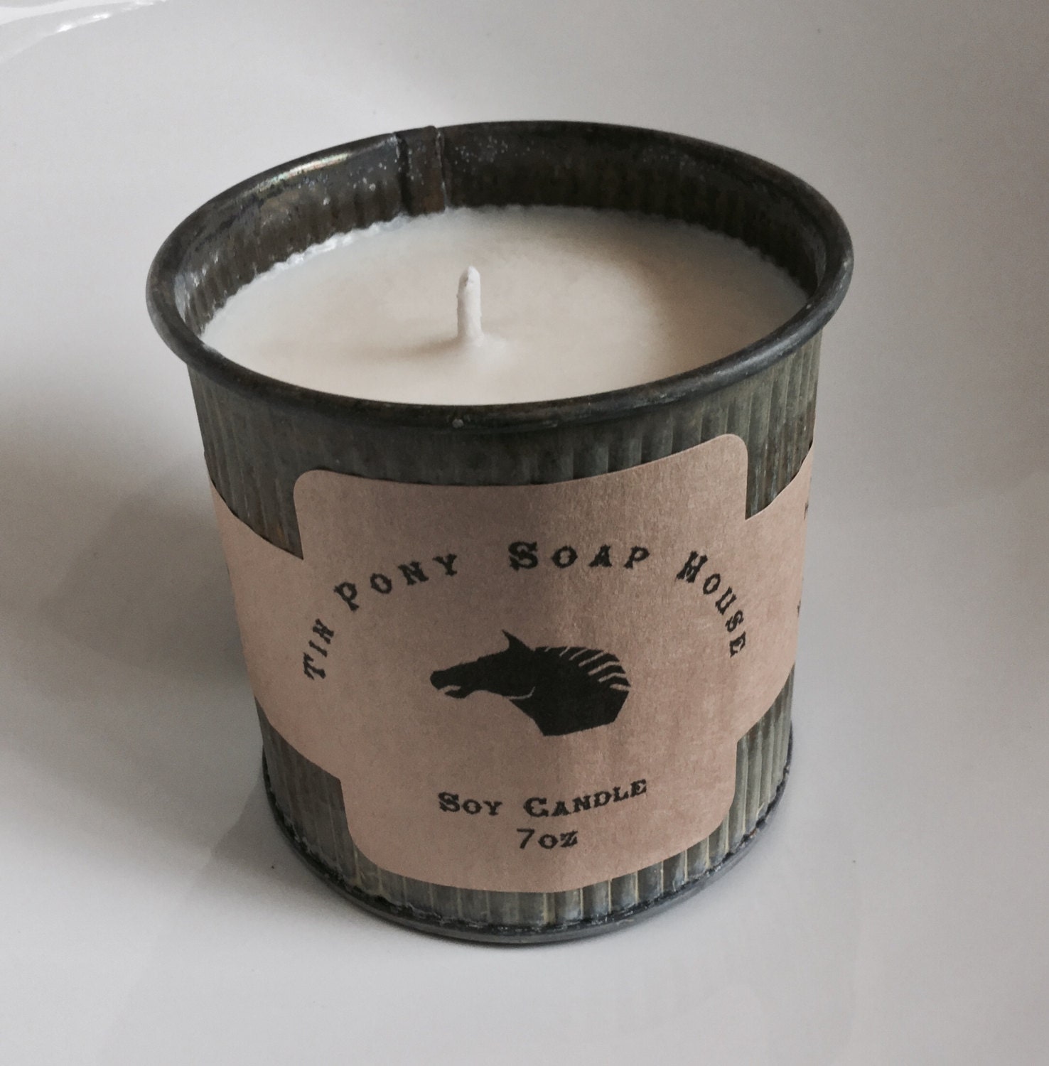 Soy Candle 7 oz Rustic Corrugated Metal Tin Hand poured
