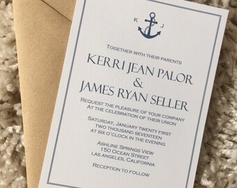 Anchor nautical wedding invitation, beach, destination, initials