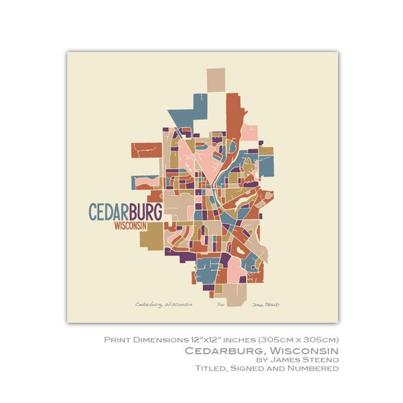 Cedarburg Wisconsin 12 x 12 Art Map by jsteeno on Etsy