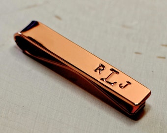 Copper tie bar with personalized monogram - TB201