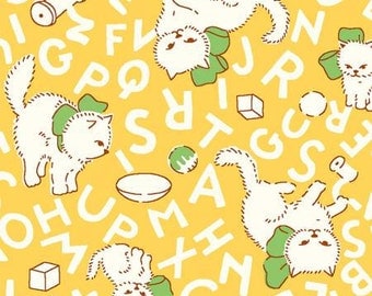 Flannel Fabric/Yellow Flannel/Cats/Alphabet Cats/Quilting fabric/Cotton fabric/fabric by the yard/baby flannel/cotton flannel/baby fabric