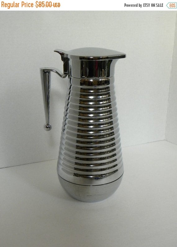 Vintage Art Deco Chrome Thermal Glass lined Beverage Carafe -- 8 Cup 1 Liter Coffee Tea Bar ...