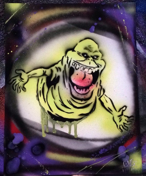 Ghostbusters Slimer original spray paint art fan art poster