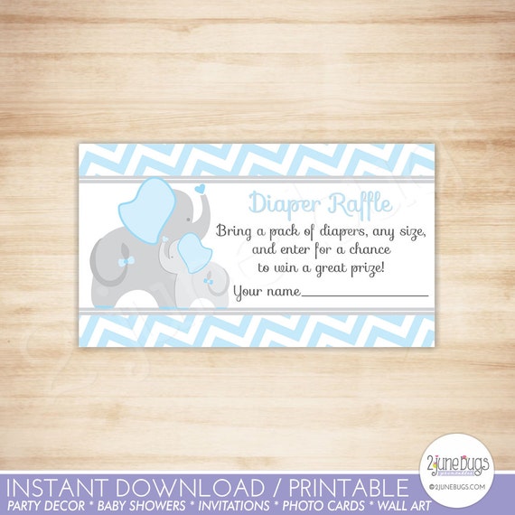 Blue Elephant Diaper Raffle Tickets - Baby Boy Shower Game - PRINTABLE ...