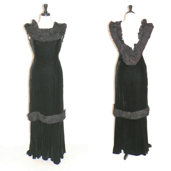 1930s Evening Dress Vintage 30s Gown Black Silk Velvet