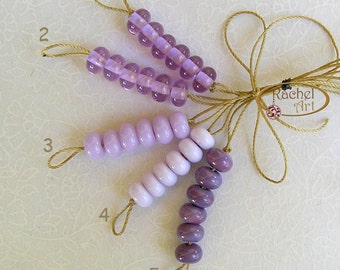 Lampwork Glass Donuts Beads, Lavender Glass Round Spacers Beads - Rachelcartglass