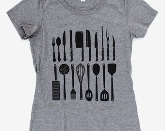 Chef Utensil WOMENS T-Shirt  -  Available in S M L XL and two shirt colors  - knives cook culinary kitchen