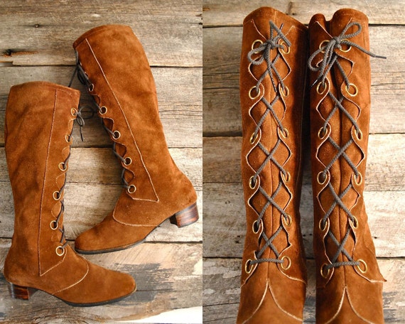 on layaway.... Tall Lace Up Boots Sz 8 1/2 // 70s Gogo Boots
