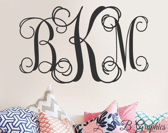 Monogram Wall Decal - Vine Monogram Decal Decor- Wedding Monogram Decal -Personalized Wall Decal Monogram-Custom Initials