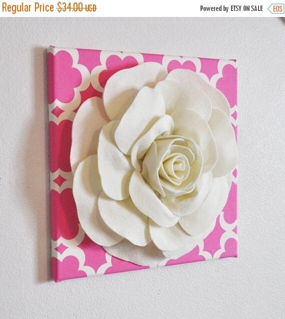 MEMORIAL SALE Nursery Wall Decor Ivory Rose on Pink by bedbuggs