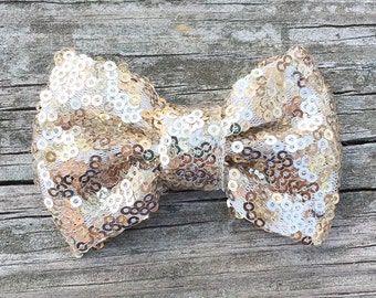 Gold Hair Bow, Glitter Hair Bows, Gold Sequin Hair Bow, Gold Glitter Bow, Toddler Hair Bow, Girls Hair Bows, Gold Sparkly Hair Bow
