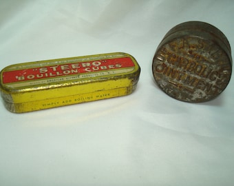 Vintage Steero Bouillon Cubes Tin and Dr A Saabines Carbolic Ointment Tin.
