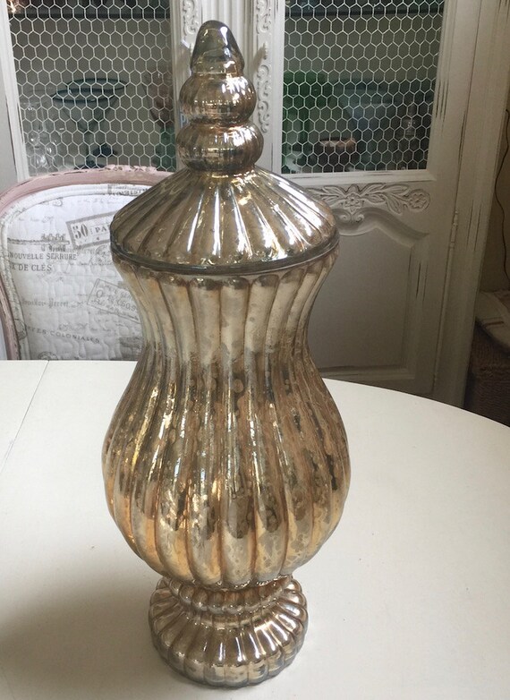 Stunning Vintage MERCURY Glass Vase Urn with Domed Lid