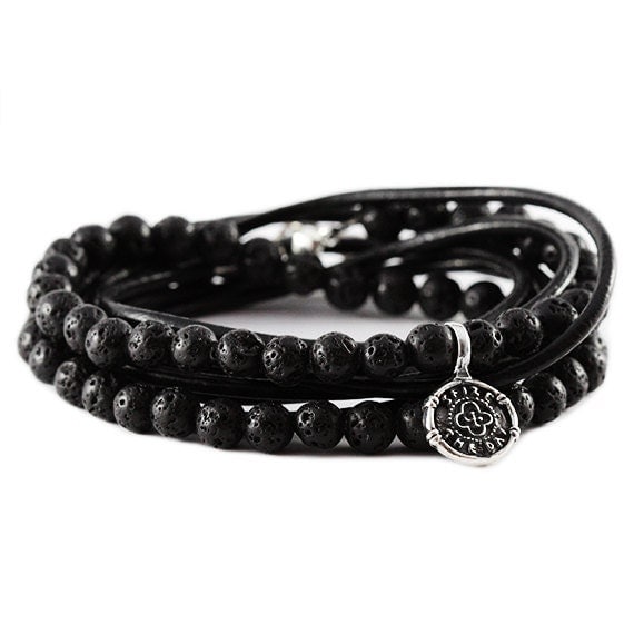 Mens Wrap Bracelet Black Leather Silver Bracelets Man Jewelry