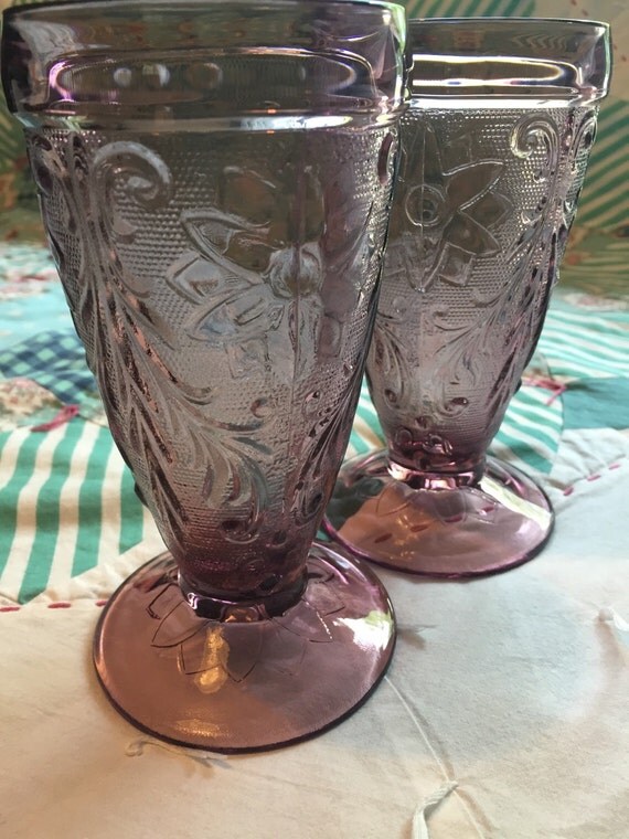 Vintage Tiara Glass Plum Purple Chantilly Water Goblets 2