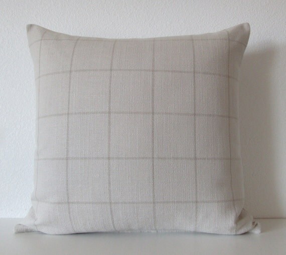 Neutral plaid stripe 20x20 decorative pillow cover