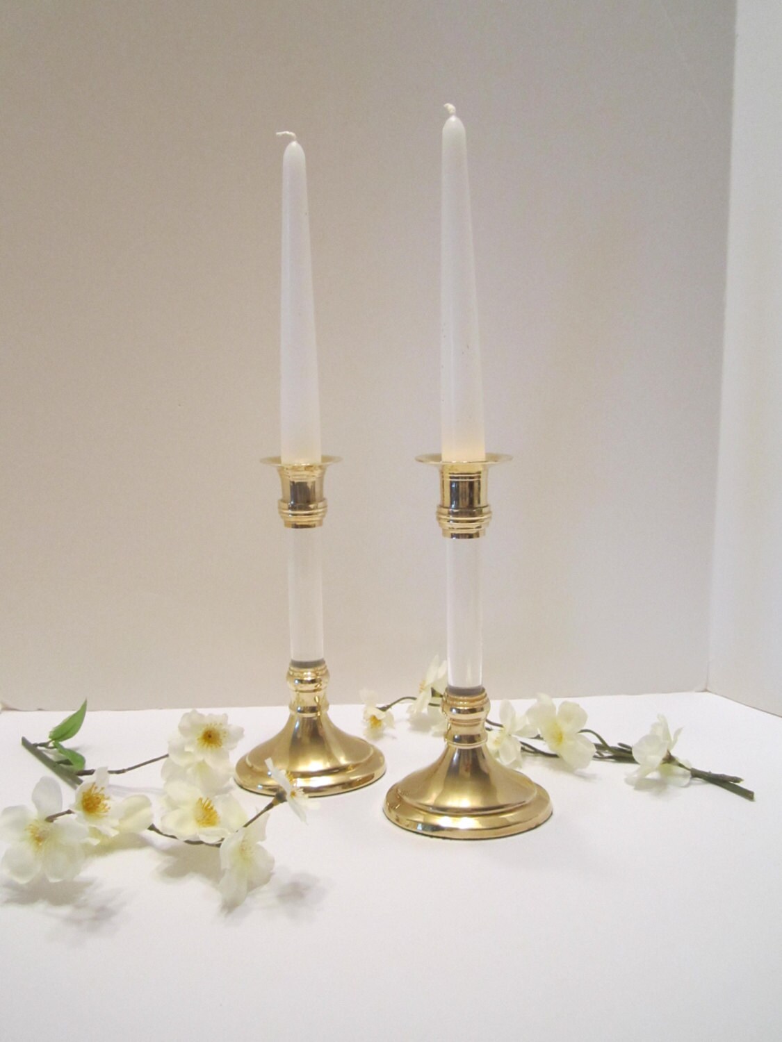 Brass and Lucite Candle Holders Candle Sticks MidCentury