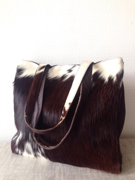 Large Cowhide Leather Tote Bag by Handmadebyheartuk on Etsy