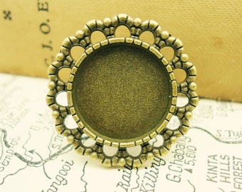 8 x Antique Bronze Tone Adjustable Rings - With The Glass Domes - 16mm