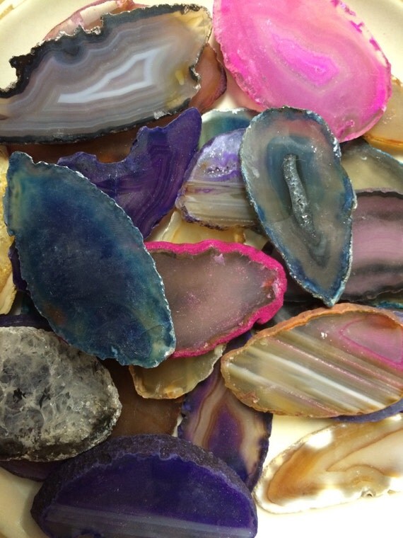 AGATE SLICES WHOLESALE lot of 25 Dyed Cut Rock Slices for