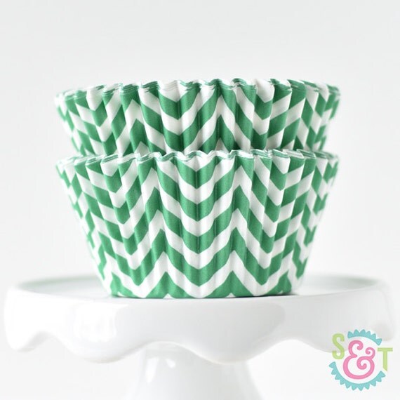 Chevron Green BakeBright GREASEPROOF Baking Cups Cupcake Liners | ~30 Il_570xn