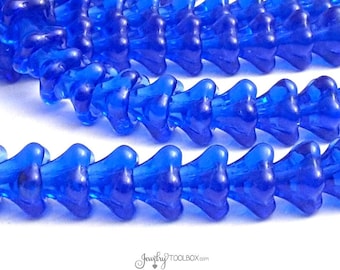 Sapphire Blue Bell Flower Beads, Czech Glass Beads, Large Bell Flower Bead Cap, 11x13mm Bell Flower Beads, Lot Size 10, #314