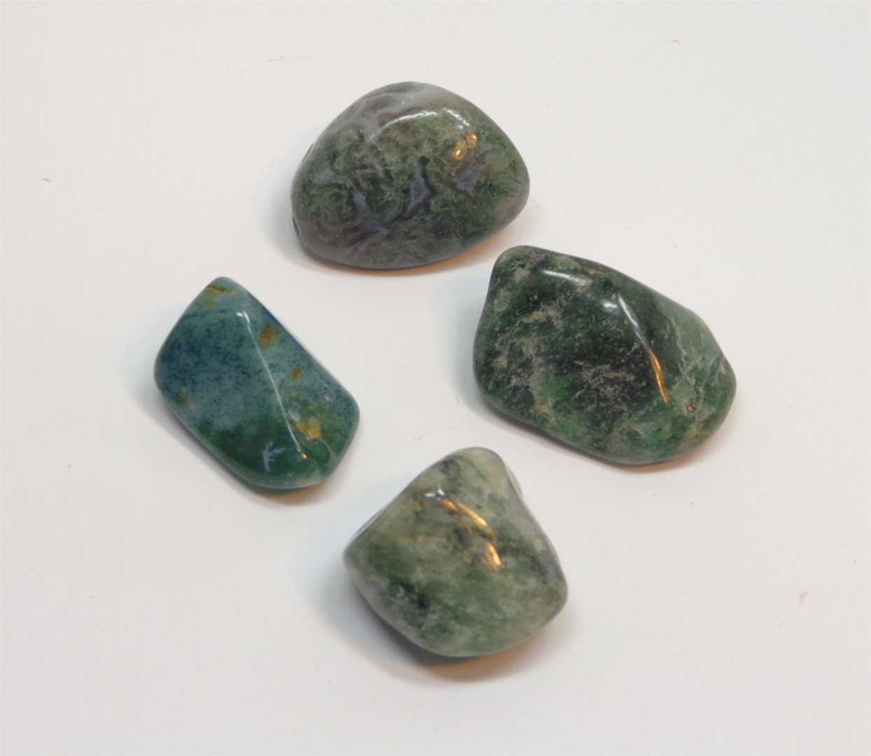 4 Green and Blue Moss Agate Tumbled Loose Gemstones for Wire